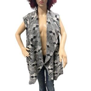 Willi Smith Black Gray Wool Blend Open Sleeveless Poncho Vest Size Womens XL